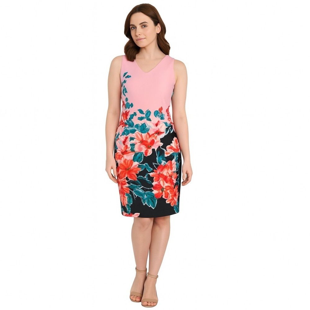 Donna Ricco Coral Multi Sleeveless Floral Sheath Mini Dress Women's Size 8